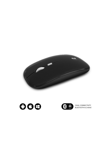 SUBBLIM Ratón Óptico Inalámbrico 2.4G y Bluetooth Dual Flat Mouse Recargable Negro