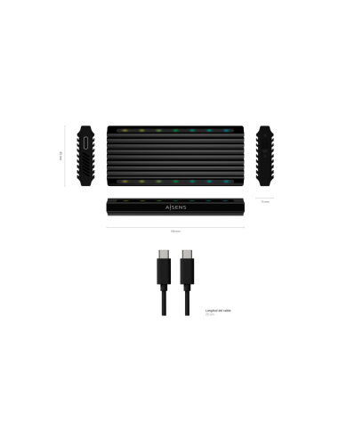 AISENS Caja Externa M.2 RGB Gaming ASM2-RGB012B SATA/NVMe A USB3.1 Gen2, Negra