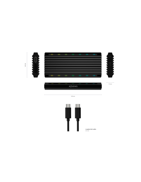 AISENS Caja Externa M.2 RGB Gaming ASM2-RGB012B SATA/NVMe A USB3.1 Gen2, Negra