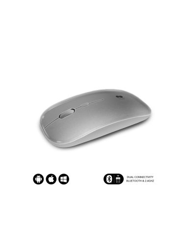 SUBBLIM Ratón Óptico Inalámbrico 2.4G y Bluetooth Dual Flat Mouse Recargable Plateado