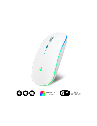 SUBBLIM Ratón Inalámbrico Bluetooth + RF RGB LED Dual Flat Mouse White