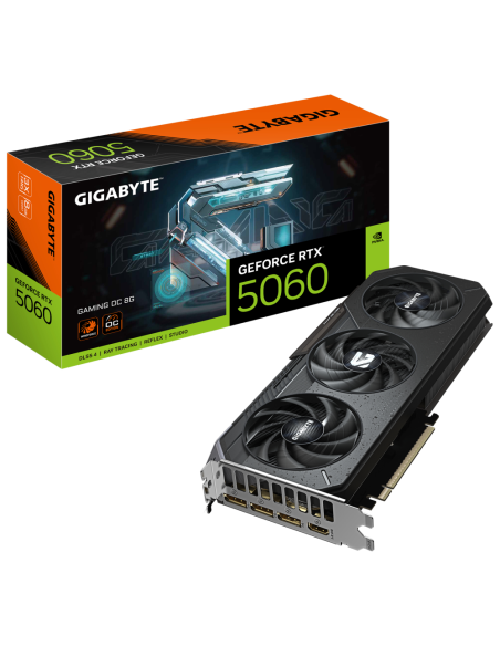 GIGABYTE GeForce RTX 5060 GAMING OC 8G Tarjeta Gráfica - 8GB GDDR7, 128bit, PCI-E 5.0, 2595 MHz Frecuencia del núcleo, 3 x Displ