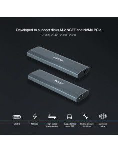 TooQ Shura Caja externa para unidad de estado sólido (SSD) Gris M.2 2