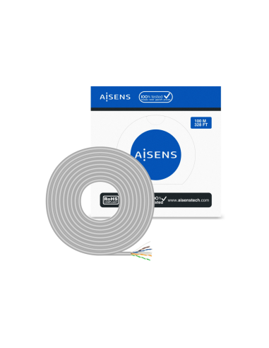 AISENS Cable de Red RJ45 Cat.6 UTP Rigido AWG23 CCA (aleacion), Gris, 100 m
