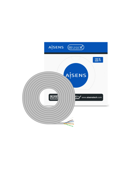 AISENS Cable de Red RJ45 Cat.6 UTP Rigido AWG23 CCA (aleacion), Gris, 100 m