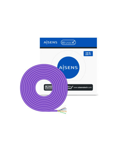 AISENS Cable de Red RJ45 LSZH Cat.6 UTP Rigido AWG23 CCA (Aleacion), Violeta, 100M