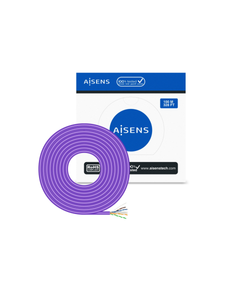 AISENS Cable de Red RJ45 LSZH Cat.6 UTP Rigido AWG23 CCA (Aleacion), Violeta, 100M
