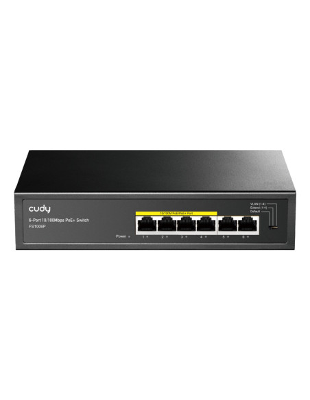 Cudy FS1006P switch No administrado Fast Ethernet (10/100) Energía sobre Ethernet (PoE) Negro