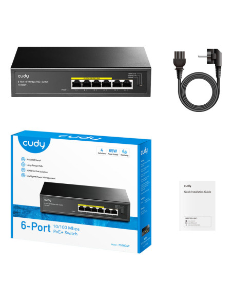 Cudy FS1006P switch No administrado Fast Ethernet (10/100) Energía sobre Ethernet (PoE) Negro
