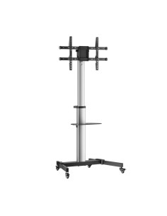 AISENS Floor Stand with Wheel, DVD Tray for Monitor/TV 50Kg from 37-86, Black-Silver