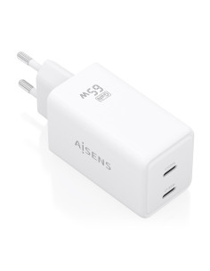 AISENS Cargador GaN 65W, 2xUSB-C PD3.0 QC4.0, Blanco