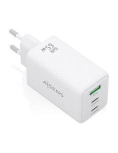 AISENS Cargador GaN 65W, 2xUSB-C PD3.0 QC4.0, 1xUSB-A QC3.0, Blanco