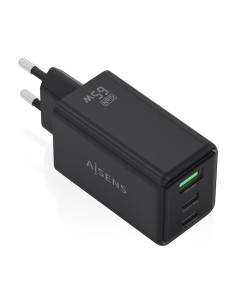 AISENS Cargador GaN 65W, 2xUSB-C PD3.0 QC4.0, 1xUSB-A QC3.0, Negro
