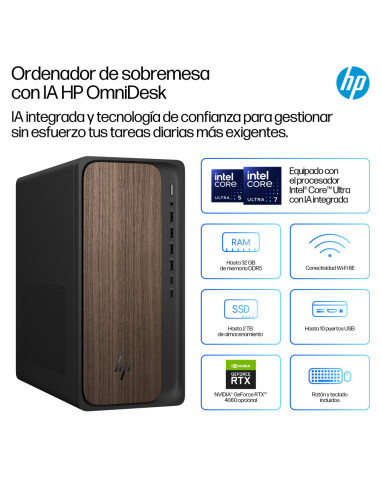HP OmniDesk AI M03-0016ns PC Intel Core Ultra 5 225 16 GB DDR5-SDRAM 1 TB SSD Windows 11 Home Torre AI PC Madera