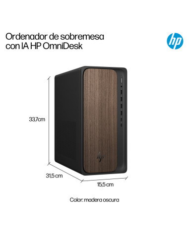 HP OmniDesk AI M03-0016ns PC Intel Core Ultra 5 225 16 GB DDR5-SDRAM 1 TB SSD Windows 11 Home Torre AI PC Madera