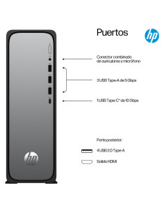 HP OmniDesk Slim Desktop S03-0020ns PC Intel® Core™ i3 i3-14100 8 GB DDR5-SDRAM 512 GB SSD FreeDOS Torre Plata 2