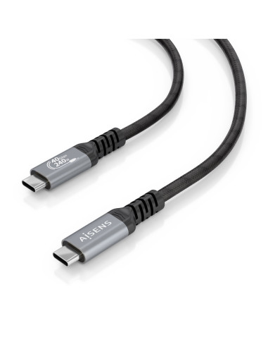 AISENS Cable USB4 Gen3x2 Aluminio 40Gbps 8K@60Hz 5A 48V 240W E-Mark, Tipo USB-C/M-USB-C/M, Negro, 0.5M