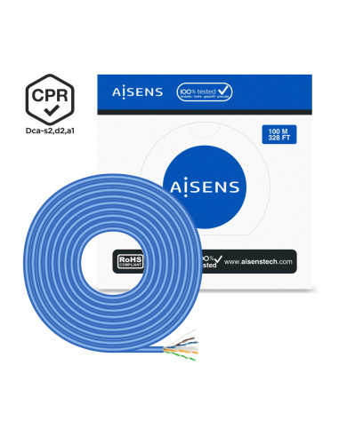 AISENS Cable de Red RJ45 LSZH CPR Dca CAT.6 UTP AWG24, Azul, 100 m