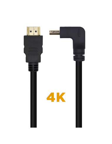 AISENS Cable HDMI V2.0 Acodado Premium Alta Velocidad / HEC 4K@60Hz 18Gbps, A/M-A/M, Negro, 2.0m
