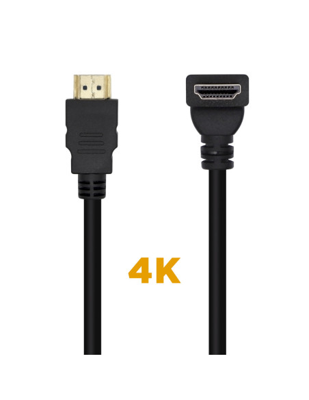 AISENS Cable HDMI V2.0 Acodado Premium Alta Velocidad / HEC 4K@60Hz 18Gbps, A/M-A/M, Negro, 2.0m