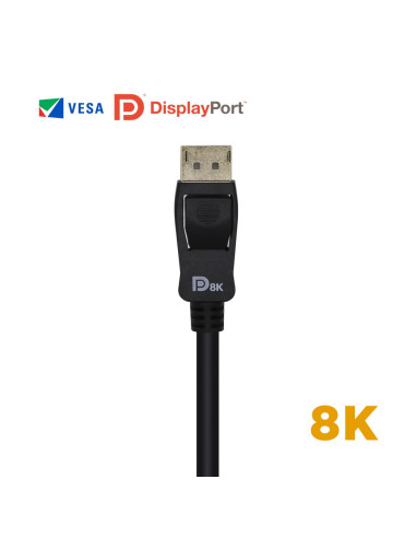 AISENS Cable Displayport Certificado V1.4 8k@60hz, DP/M-DP/M, Negro, 2.0m