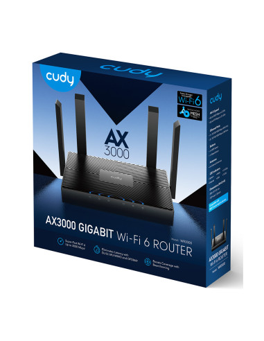 Cudy WR3000 router inalámbrico Gigabit Ethernet Doble banda (2,4 GHz / 5 GHz) Negro
