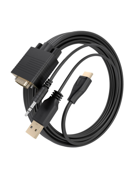 AISENS Cable Conversor HDMI a SVGA+Audio, HDMI A/M-SVGA/M+Jack 3.5/M+USB-A/M, Negro, 2.0m