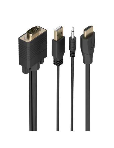 AISENS Cable Conversor HDMI a SVGA+Audio, HDMI A/M-SVGA/M+Jack 3.5/M+USB-A/M, Negro, 1.5m