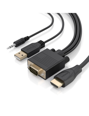 AISENS Cable Conversor HDMI a SVGA+Audio, HDMI A/M-SVGA/M+Jack 3.5/M+USB-A/M, Negro, 1.5m