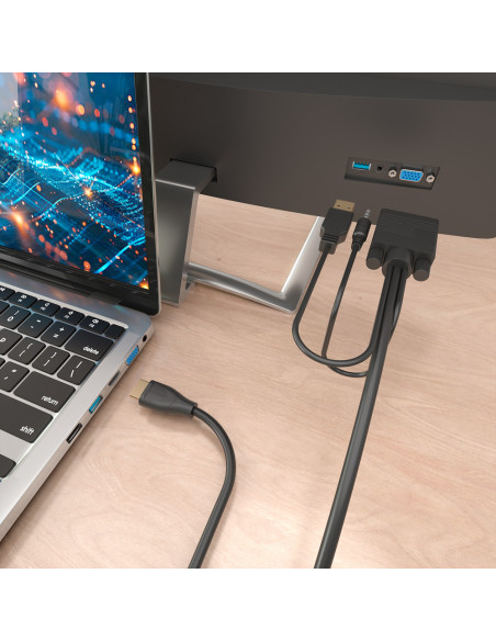 AISENS Cable Conversor HDMI a SVGA+Audio, HDMI A/M-SVGA/M+Jack 3.5/M+USB-A/M, Negro, 1.5m