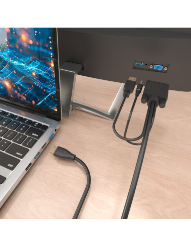 AISENS Cable Conversor HDMI a SVGA+Audio, HDMI A/M-SVGA/M+Jack 3.5/M+USB-A/M, Negro, 1.0m