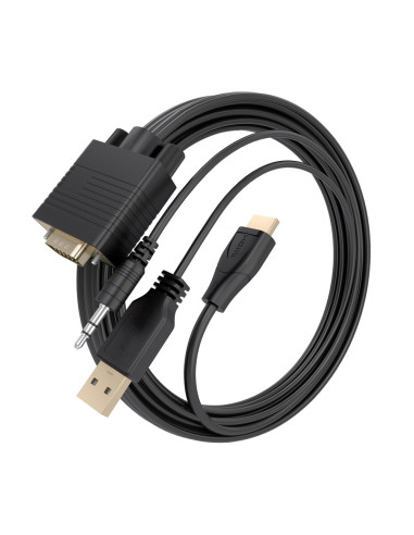 AISENS Cable Conversor SVGA+Audio a HDMI, SVGA/M+Jack 3.5/M+USB-A/M-HDMI A/M, Negro, 1.5m