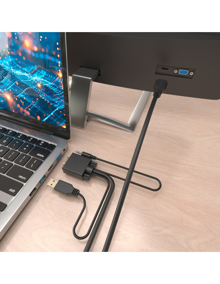 AISENS Cable Conversor SVGA+Audio a HDMI, SVGA/M+Jack 3.5/M+USB-A/M-HDMI A/M, Negro, 1.5m