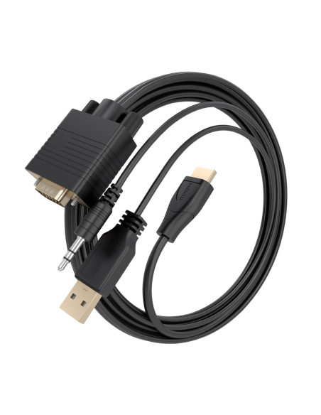 AISENS Cable Conversor SVGA+Audio a HDMI, SVGA/M+Jack 3.5/M+USB-A/M-HDMI A/M, Negro, 1.0m