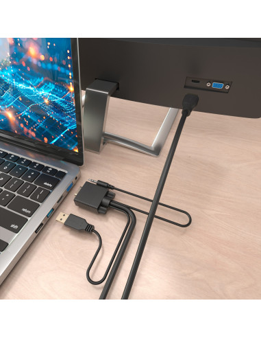 AISENS Cable Conversor SVGA+Audio a HDMI, SVGA/M+Jack 3.5/M+USB-A/M-HDMI A/M, Negro, 1.0m