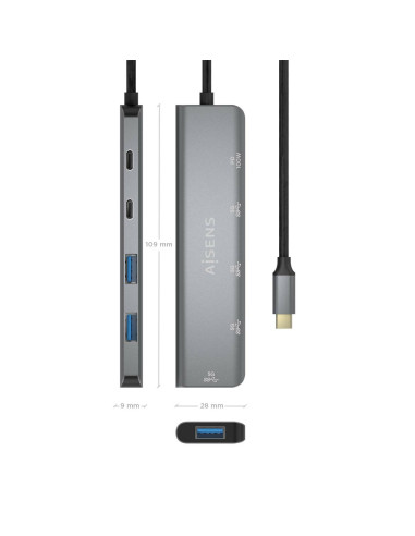 AISENS A109-0857 hub de interfaz USB 3.2 Gen 1 (3.1 Gen 1) Type-C 5 Mbit/s