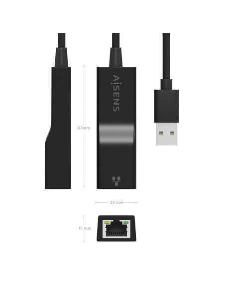 AISENS Conversor USB 3.0 a Ethernet Gigabit 10/100/1000 Mbps, Negro, 15 cm