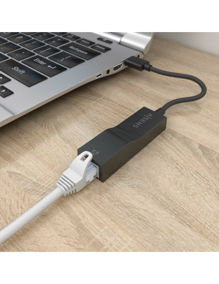 AISENS Conversor USB 3.0 a Ethernet Gigabit 10/100/1000 Mbps, Negro, 15 cm