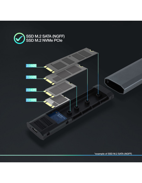 TooQ Shura Caja externa para unidad de estado sólido (SSD) Gris M.2