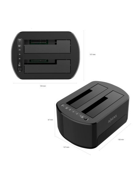 AISENS Estacion de Docking de Doble Bahia ASDS-D03B SATA 2.5/3.5 a USB 3.0/3.1 Gen1, Clone, Negra