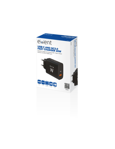 Ewent EW1319 cargador de dispositivo móvil Universal Negro Corriente alterna Carga rápida Interior