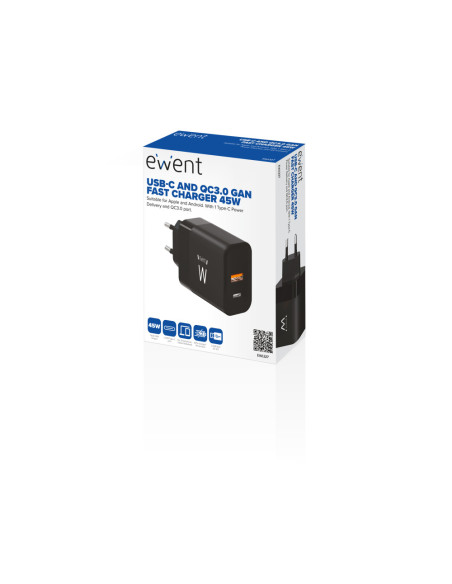 Ewent EW1327 cargador de dispositivo móvil Universal Negro Corriente alterna Carga rápida Interior
