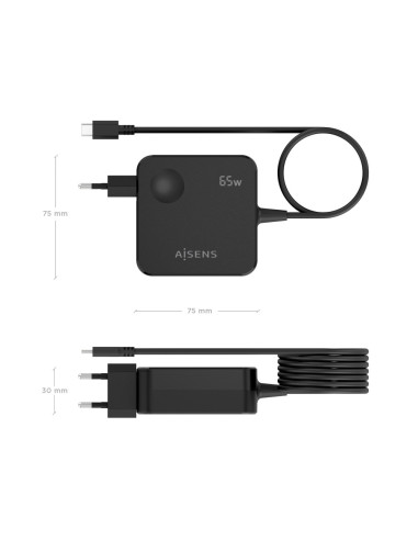 AISENS Cargador 65W PD3.0 1xUSB-C 1.5m, Negro