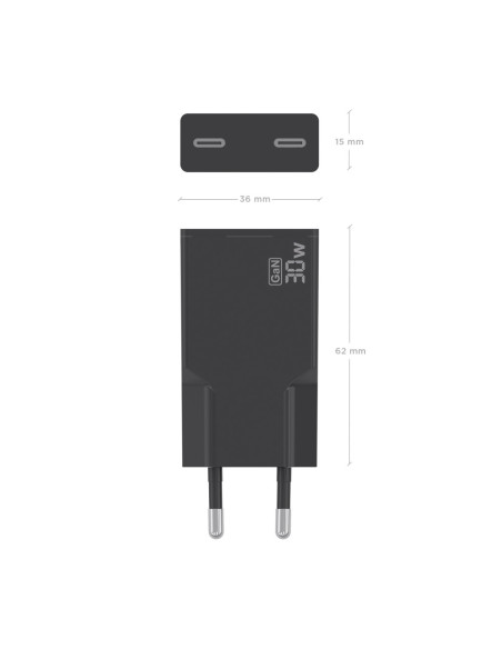 AISENS Cargador Ultra Delgado GaN 30W, 2xUSB-C PD3.0, Negro