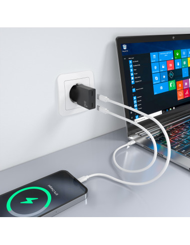 AISENS Cargador Ultra Delgado GaN 30W, 2xUSB-C PD3.0, Negro
