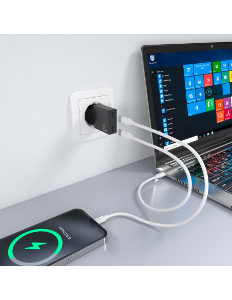 AISENS Cargador Ultra Delgado GaN 30W, 2xUSB-C PD3.0, Negro