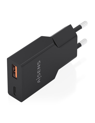 AISENS Cargador Ultra Delgado GaN 30W, 1xUSB-C PD3.0 QC4.0, 1xUSB-A QC3.0, Negro