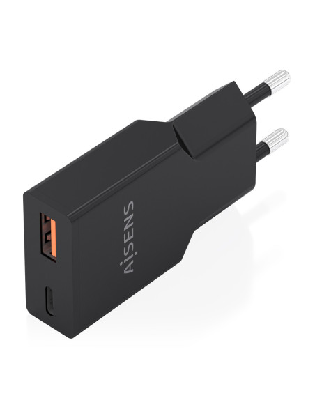 AISENS Cargador Ultra Delgado GaN 30W, 1xUSB-C PD3.0 QC4.0, 1xUSB-A QC3.0, Negro