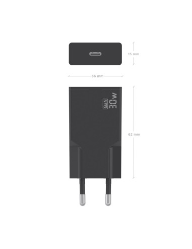 AISENS Cargador Ultra Delgado GaN 30W, 1xUSB-C PD3.0, Negro