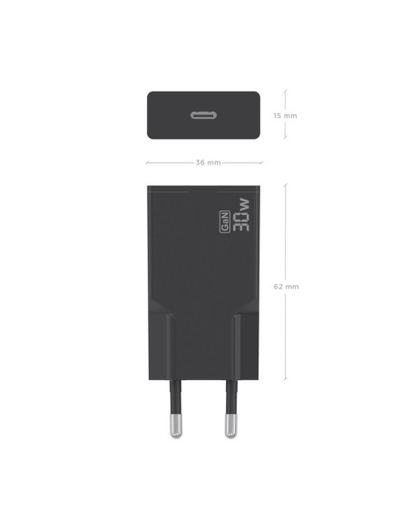 AISENS Cargador Ultra Delgado GaN 30W, 1xUSB-C PD3.0, Negro